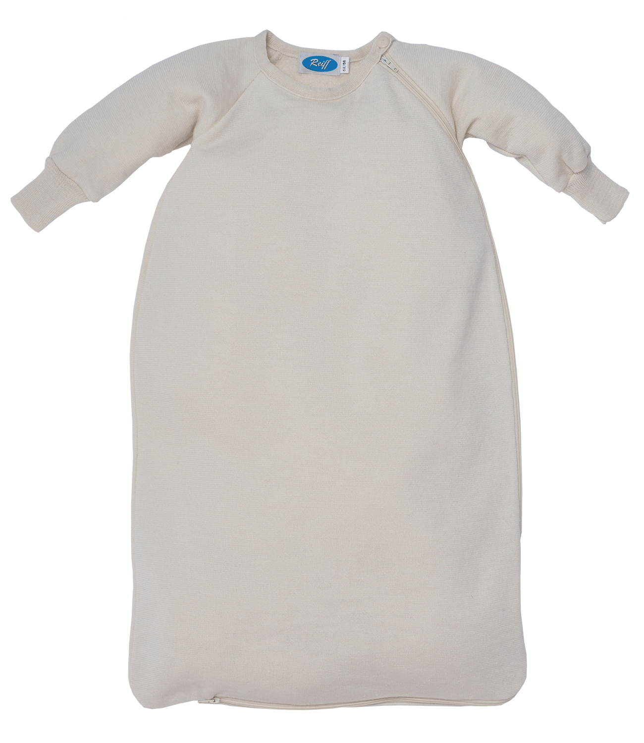 Baby-Schlafsack mit Ärmeln aus Wollfrottee (Wolle-Seide), Natur - Reiff