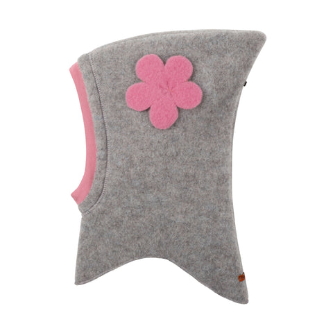 Schlupf-Mütze mit Blüte, Wollfleece, Moonrock (Hellgrau) und Dusty Pink - Pure Pure by Bauer