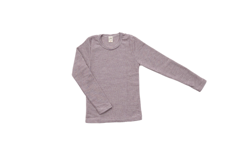 Langarmshirt/Unterhemd mit Rundhalsausschnitt, Wolle/Seide, Beere geringelt - Lilano