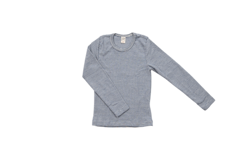 Langarmshirt/Unterhemd mit Rundhalsausschnitt, Wolle/Seide, Marine geringelt - Lilano