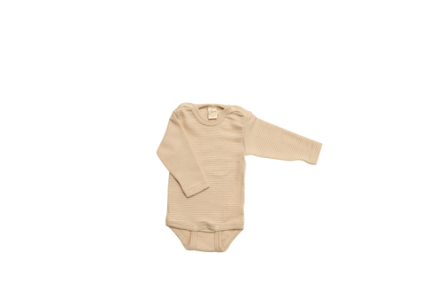 Langarm-Body Wolle/Seide, Sand geringelt - Lilano
