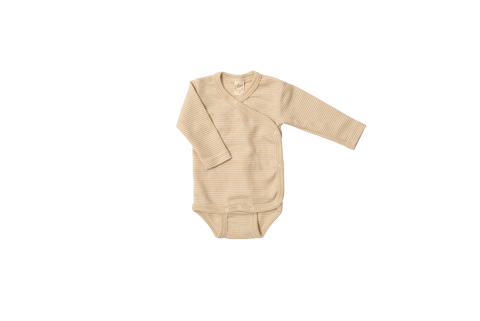 Wickelbody (Langarm), Wolle/Seide, Sand geringelt -  Lilano