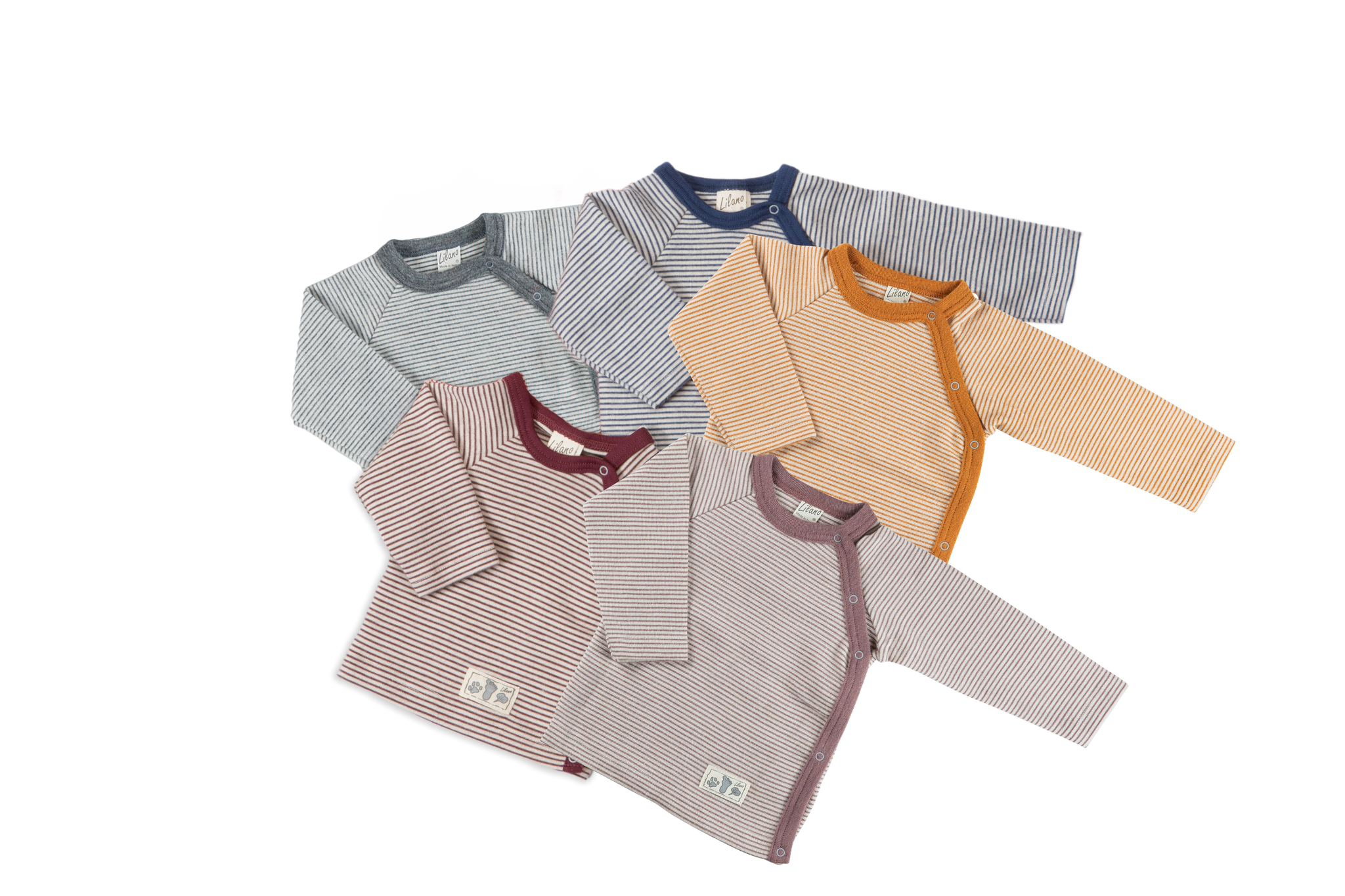 Jacke/Schlüttli (Shirt mit seitlicher Knopfleiste), Wolle/Seide, Mauve geringelt - Lilano