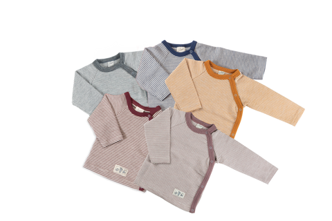 Jacke/Schlüttli (Shirt mit seitlicher Knopfleiste), Wolle/Seide, Mauve geringelt - Lilano