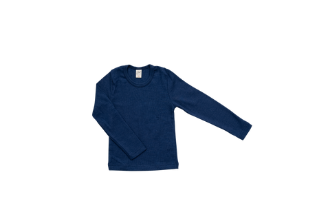 Langarmshirt/Unterhemd mit Rundhalsausschnitt, Wolle/Seide, Marine uni - Lilano