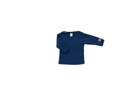 Langarmshirt Wolle/Seide, Marine uni - Lilano