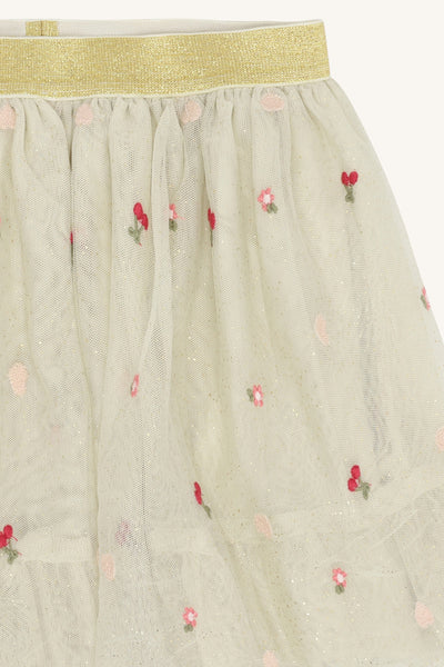 Tüll-Rock "Ninna Horse", Blumen und Kirschen, zartes Grün - Hust&Claire