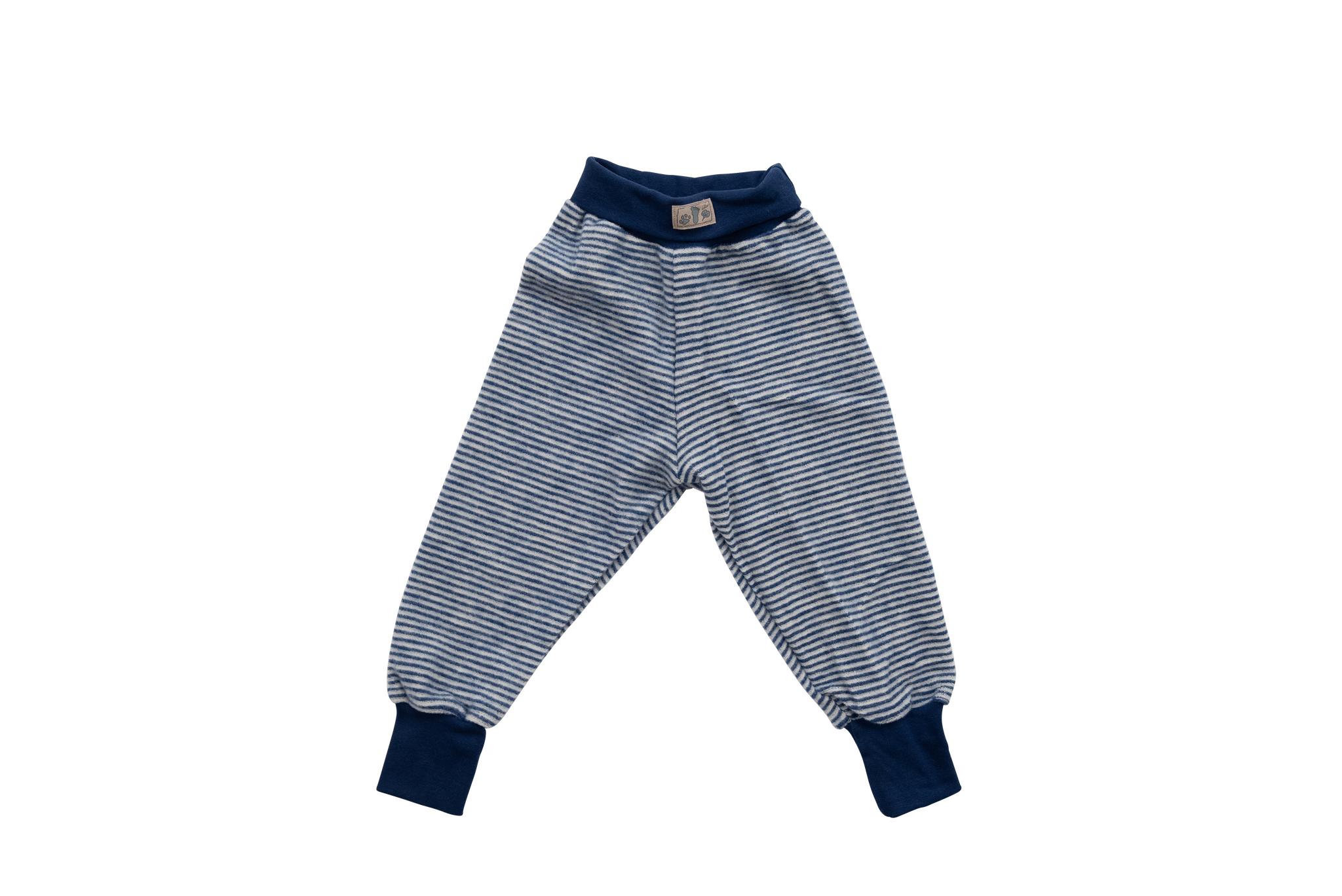 Hose mit Bündchen, Wollfrottee, Marine - Natur geringelt - Lilano