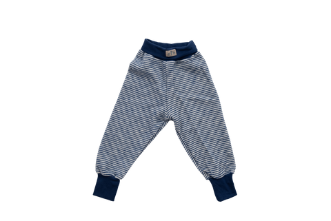 Hose mit Bündchen, Wollfrottee, Marine - Natur geringelt - Lilano