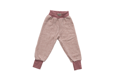 Hose mit Bündchen, Wollfrottee, Mauve-Natur geringelt - Lilano