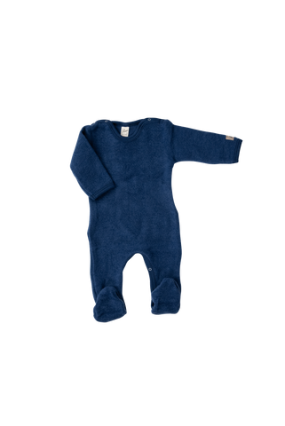 Strampler (Anzug mit Fuß), Wollfrottee, Marine uni - Lilano