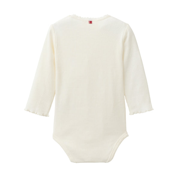 Langarmbody, Wollweiß mit Häkelkante - People Wear Organic