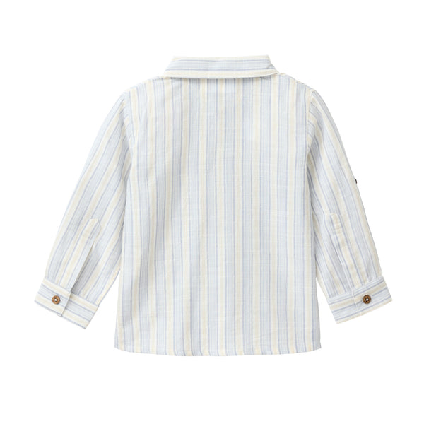 Hemd für Babys/Kleinkinder, Ärmel zum Umkrempeln, Hellblau/Weiß/Beige gestreift - People Wear Organic