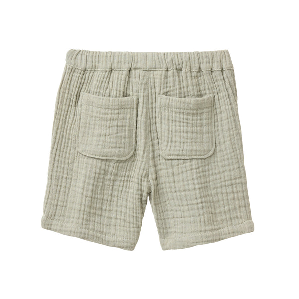 Kurze Hose (Musselin-Shorts) für Babys und Kleinkinder, Helles Olivegrün - People Wear Organic