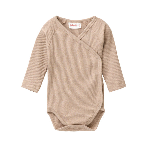 Langarm-Wickelbody, Dunkelsand Melange - People Wear Organic