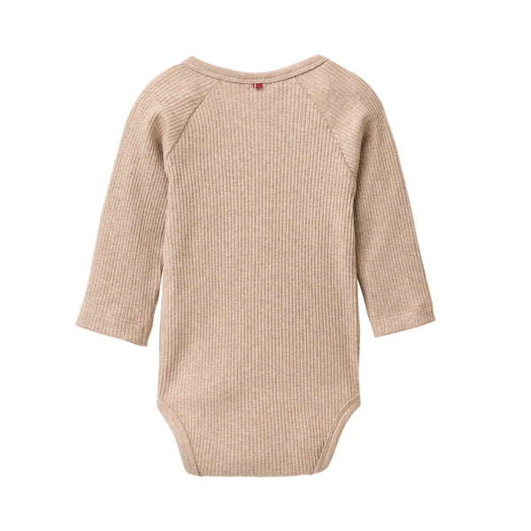 Langarm-Wickelbody, Dunkelsand Melange - People Wear Organic