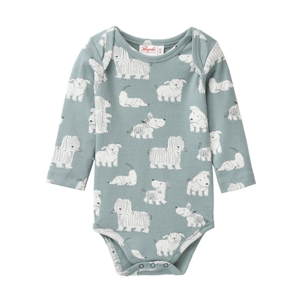 Langarmbody mit Hunde-Print, Balsamgrün - People Wear Organic