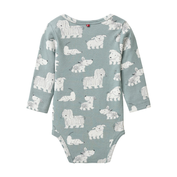 Langarmbody mit Hunde-Print, Balsamgrün - People Wear Organic