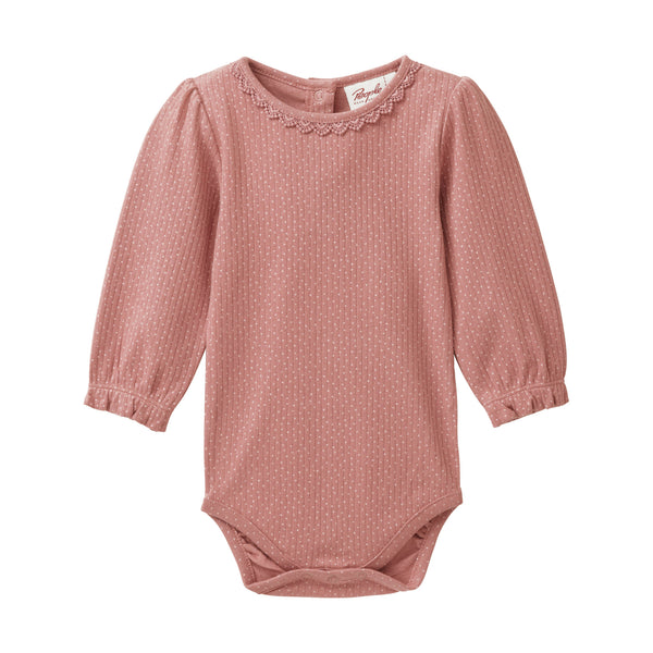 Langarmbody mit Pünktchen, Altrosa (Rosenquarz) - People Wear Organic