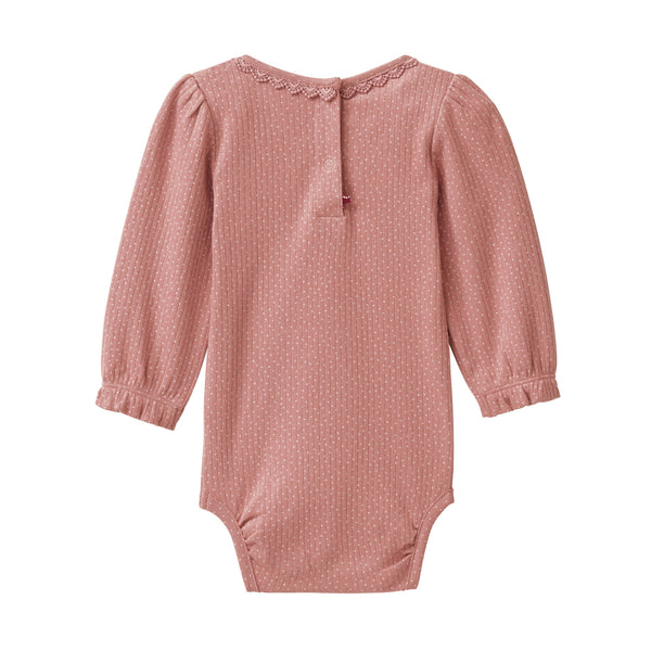 Langarmbody mit Pünktchen, Altrosa (Rosenquarz) - People Wear Organic