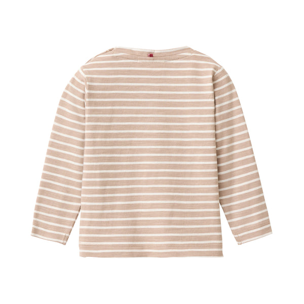 Langarmshirt (Longsleeve) Baby, Bauernhof-Print, Taupe (Beige) geringelt - People Wear Organic