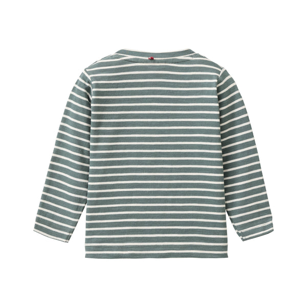 Langarmshirt (Longsleeve) Baby, Hunde-Applikation, Eukalyptus-Grün geringelt - People Wear Organic