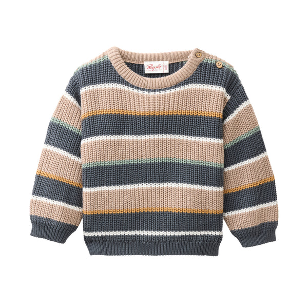 Pullover Baby, Grün-Beige geringelt - People Wear Organic
