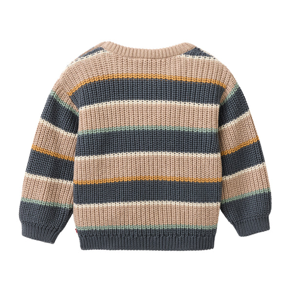 Pullover Baby, Grün-Beige geringelt - People Wear Organic