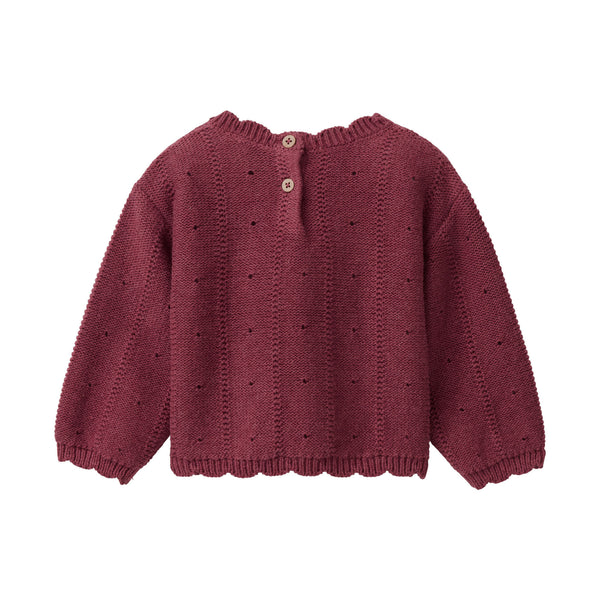 Strickpullover für Babys, Bordeaux Melange mit Blumen-Stickerei - People Wear Organic