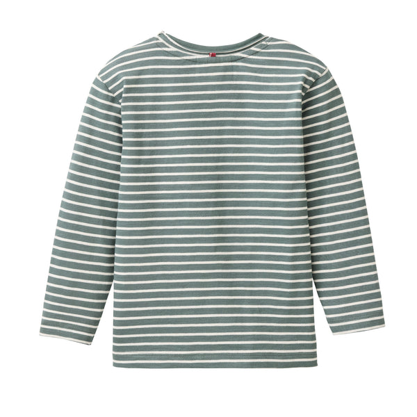 Langarmshirt (Longsleeve), Elch-Applikation, Eukalyptus-Grünen geringelt - People Wear Organic