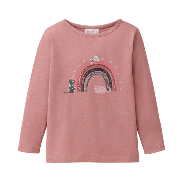 Langarmshirt (Longsleeve), Altrosa mit Regenbogen und Katzen - People Wear Organic