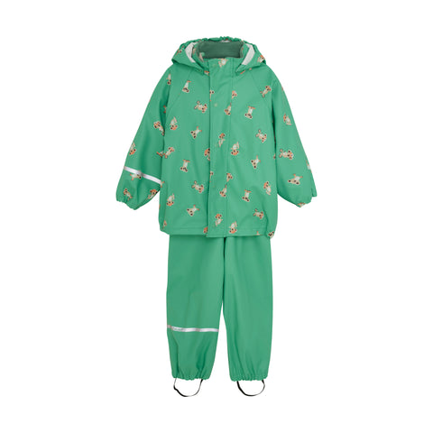 Zweiteiliger Regenanzug/Outdooranzug, (Jacke/Latzhose), Pandabären-Print, Green Spruce - CeLaVi