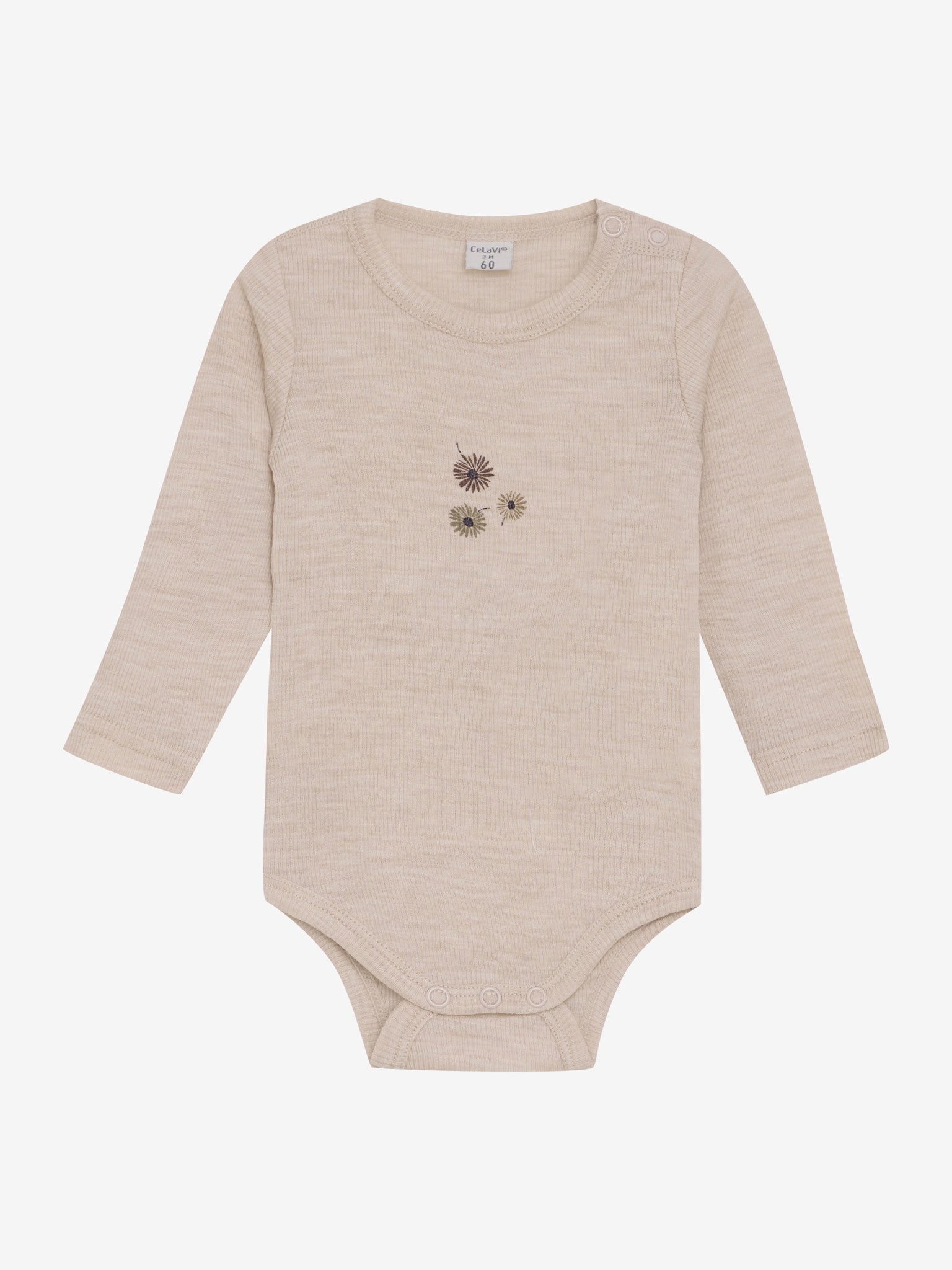 Langarmbody, Wolle, Blümchen-Print, CeLaVi