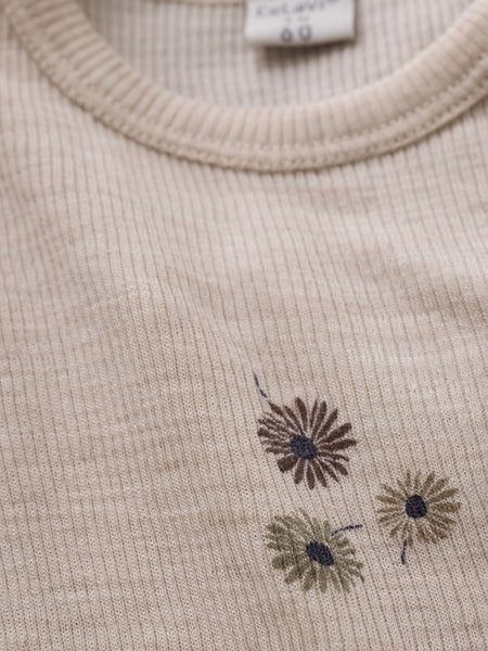 Langarmbody, Wolle, Blümchen-Print, CeLaVi