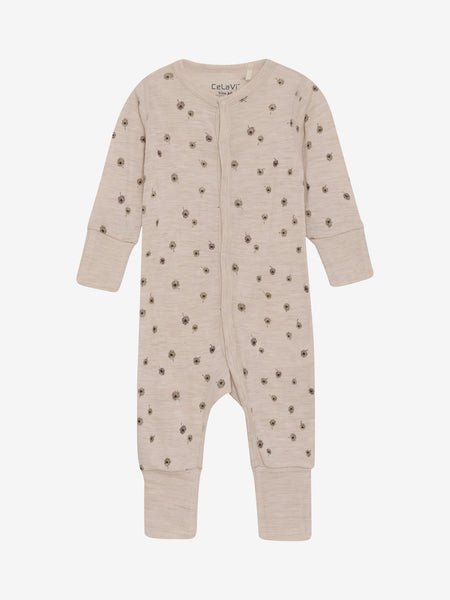 Strampler - Schlafanzug, Wolle, Blümchen-Print, CeLaVi
