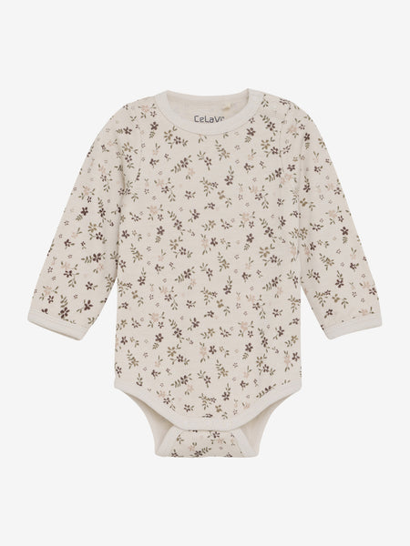 Langarmbody, Wolle/Bambus-Viskose, Blümchen - CeLaVi