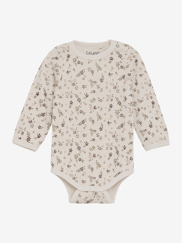Langarmbody, Wolle/Bambus-Viskose, Blümchen - CeLaVi