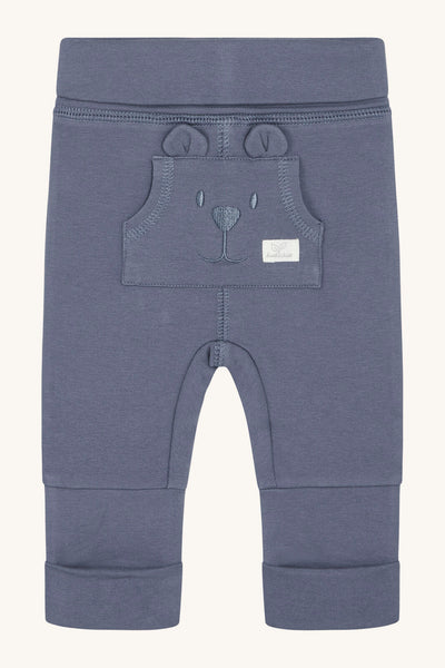 Babyhose Gabe mit Bärchen-Tasche vorne,  Mittelblau (Blue Storm) - Hust&Claire