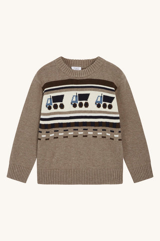 Pullover (Jumper) "Pelle" mit Lastwagen-Motiv (Beige) - Hust&Claire