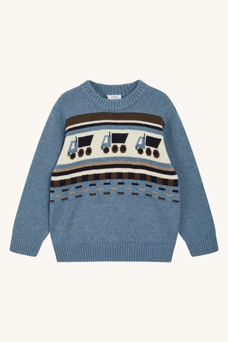 Pullover (Jumper) "Pelle" mit Lastwagen-Motiv (Graublau) - Hust&Claire