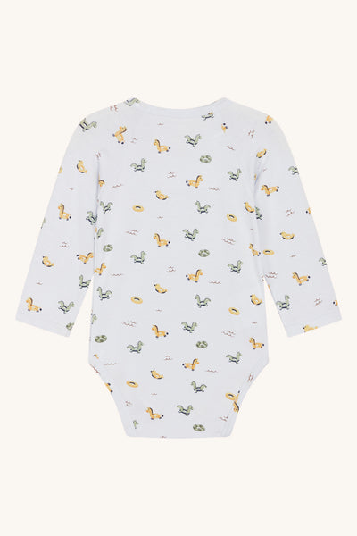 Wickelbody "Buller" mit Badetierchen-Print, Bambus, Hellblau - Hust&Claire