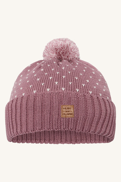 Strickmütze "Falke", Wolle, Pale Mauve mit Herzen - Hust&Claire