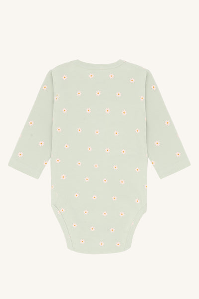 Langarmbody "Bam" mit Blümchen, Green Foam(zartes Hellgrün) - Hust&Claire