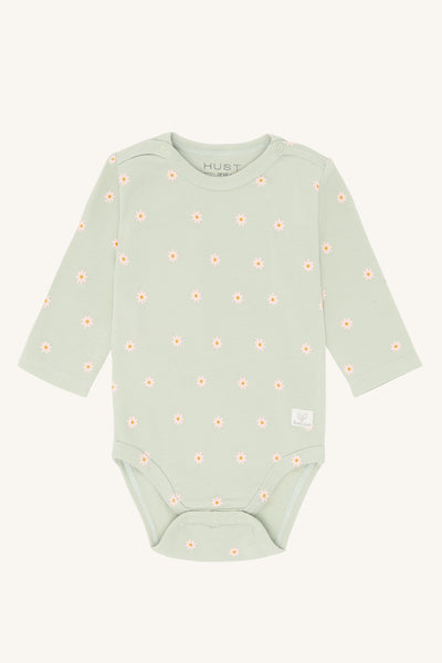 Langarmbody "Bam" mit Blümchen, Green Foam(zartes Hellgrün) - Hust&Claire