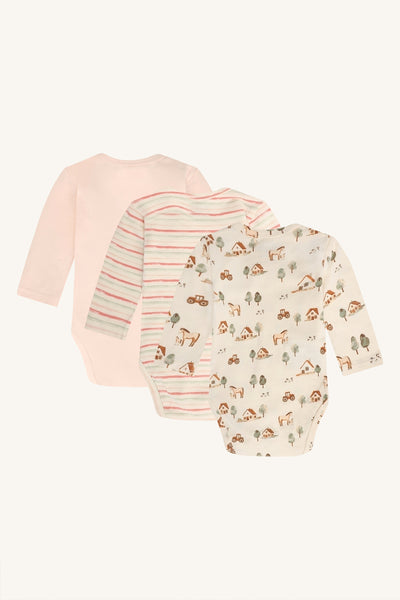Set: 3 Babybodys "Base", Ringel, Bauernhof, Tiergesicht - Hust&Claire