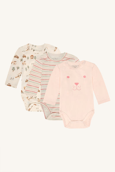 Set: 3 Babybodys "Base", Ringel, Bauernhof, Tiergesicht - Hust&Claire