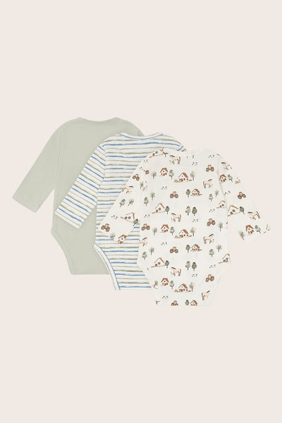 Set: 3 Babybodys "Base", Ringel, Bauernhof, Tiergesicht - Hust&Claire