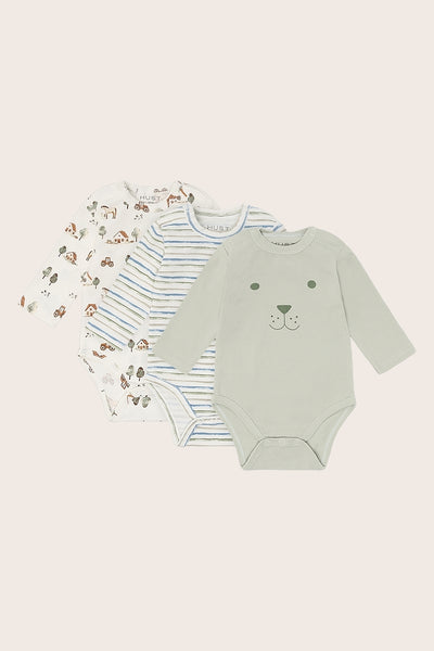 Set: 3 Babybodys "Base", Ringel, Bauernhof, Tiergesicht - Hust&Claire