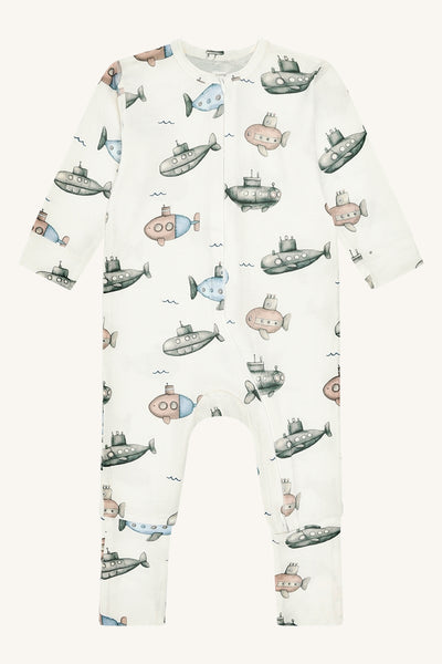 Schlafanzug (Strampler) "Mulle Submarine", Bambus - U-Boote - Hust&Claire