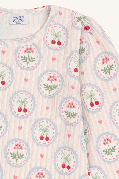 Langarmshirt/Longsleeve "Alma" Kirschen und Blumen, Baumwolle/Tencel - Hust&Claire